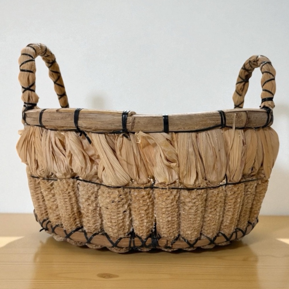 Vintage Handcrafted Corn Cob Husk Basket